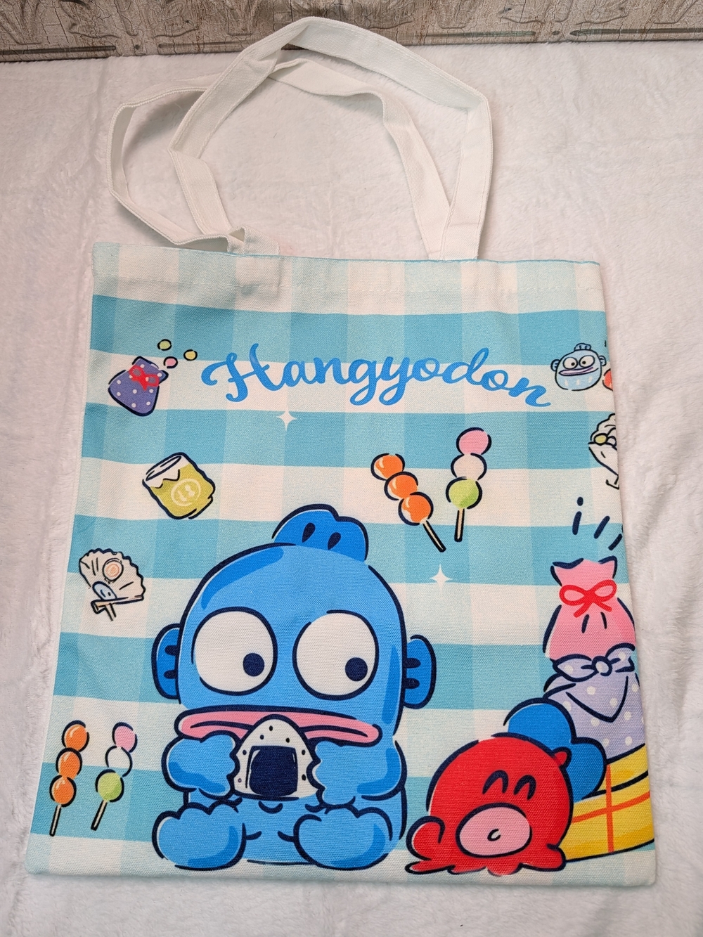 Sanrio Hangyodon Blue & White Striped Canvas Tote